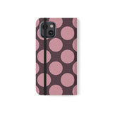 iPhone 13 vegane Leder-Wallet-Hülle – Pink Plum Polka Dot Design