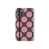 iPhone 12 Pro vegane Leder-Wallet-Hülle – Pink Plum Polka Dot Design