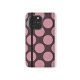 iPhone 13 Pro vegane Leder-Wallet-Hülle – Pink Plum Polka Dot Design