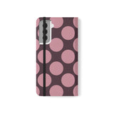 Samsung Galaxy S21 vegane Leder-Geldbörsenhülle – Design mit Pink Plum Polka Dot