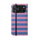 iPhone 17 Pro Max vegane Leder-Handyhülle mit Portemonnaie - Gestreiftes Design Periwinkle Dream