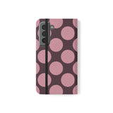 Samsung Galaxy S22 vegane Leder-Geldbörsenhülle – Design mit Pink Plum Polka Dot