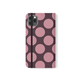 iPhone 11 Pro Max vegane Leder-Wallet-Hülle – Pink Plum Polka Dot Design