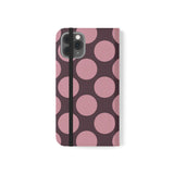 iPhone 11 Pro vegane Leder-Wallet-Hülle – Pink Plum Polka Dot Design