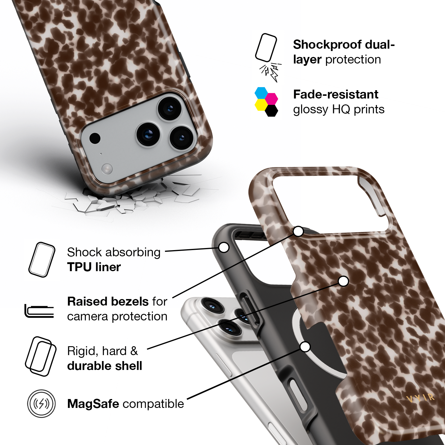 Tortoiseshell, Mocha - Shockproof MagSafe iPhone Case - VYIR