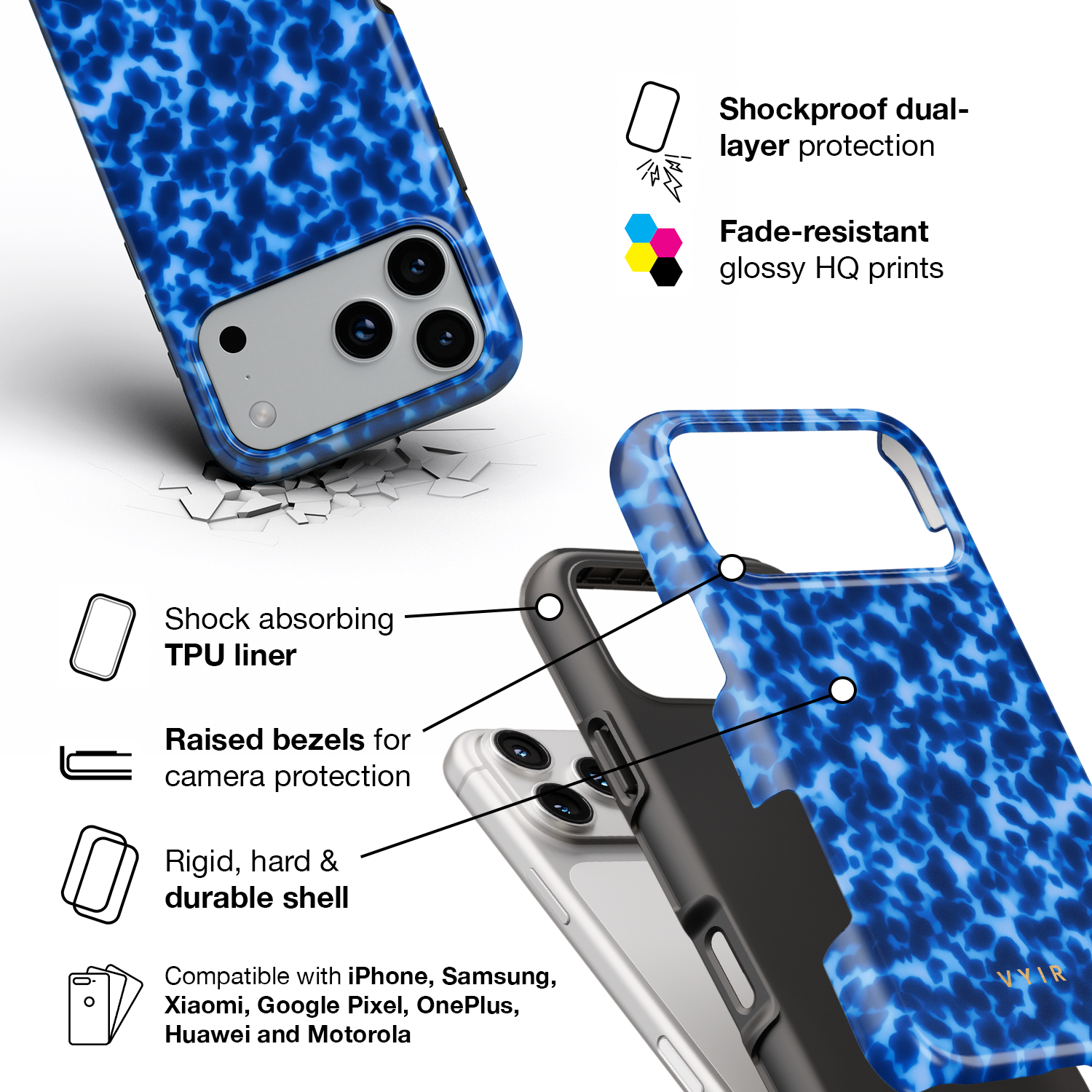 Tortoiseshell, Ocean Blue - Shockproof Phone Case - VYIR