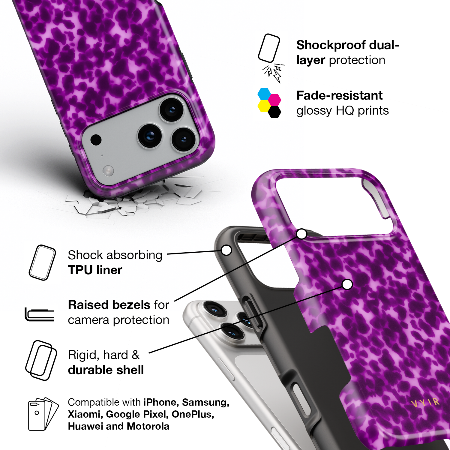 Tortoiseshell, Purple - Shockproof Phone Case - VYIR