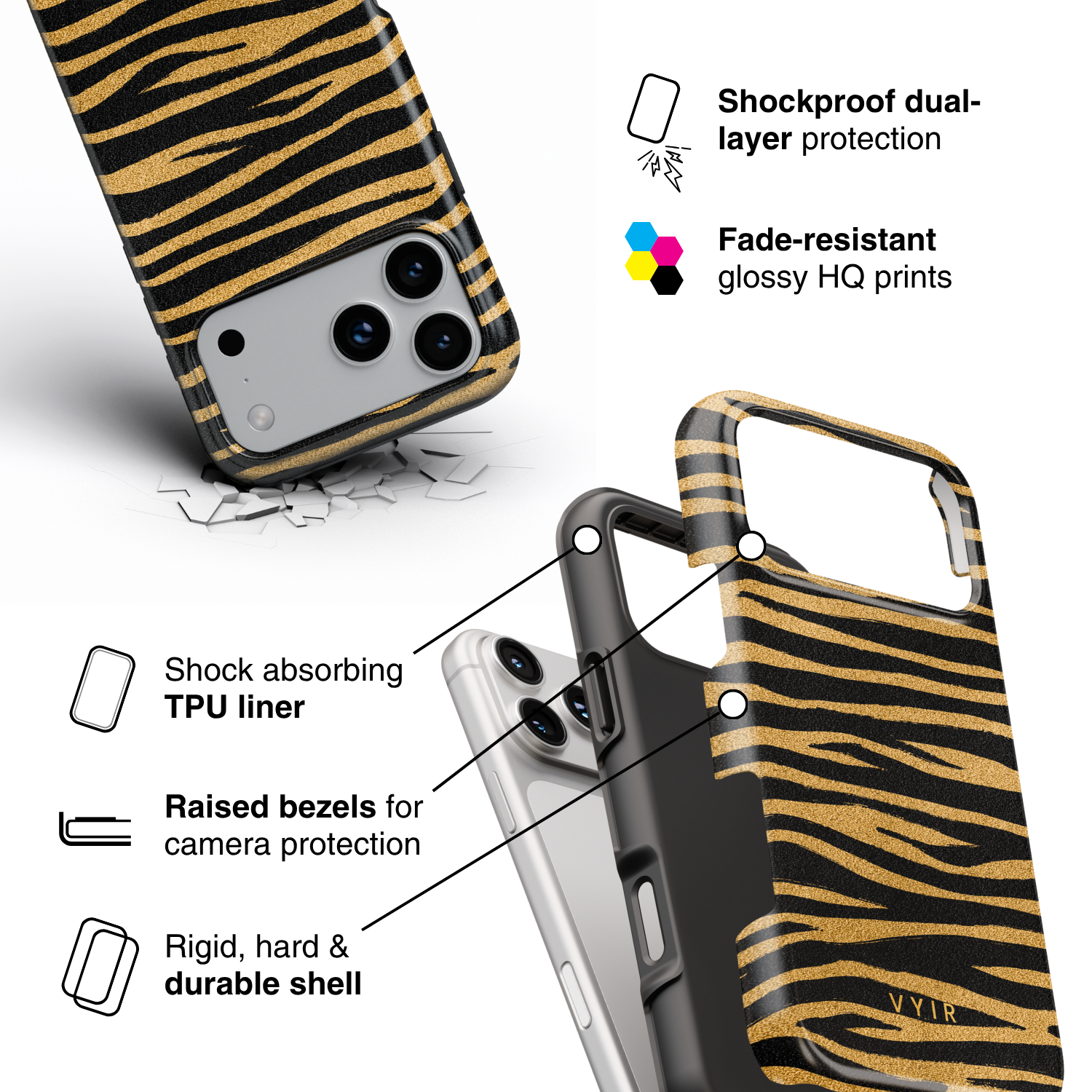 Zebra Gleam Gold - Shockproof Phone Case - VYIR