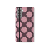 Samsung Galaxy S21 Plus vegane Leder-Geldbörsenhülle – Design mit Pink Plum Polka Dot