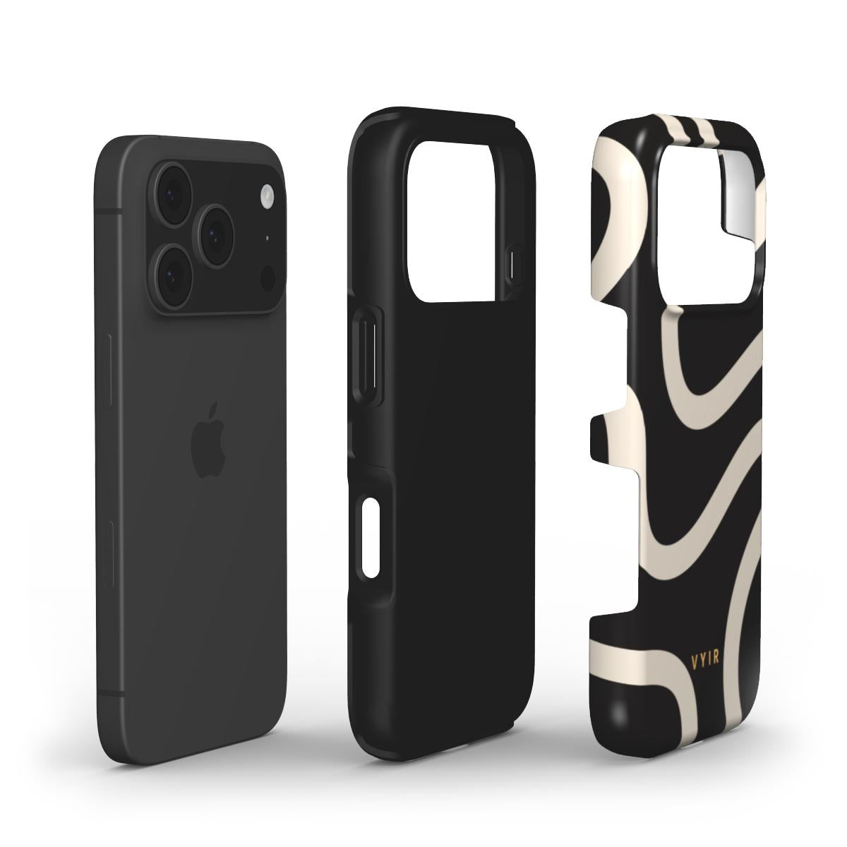Swirl Lines, Black and Beige - Shockproof Phone Case - VYIR